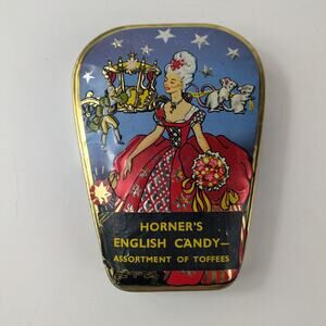 1950s Candy Tin Cinderella Princess England Original Label Horner Candy Embossed